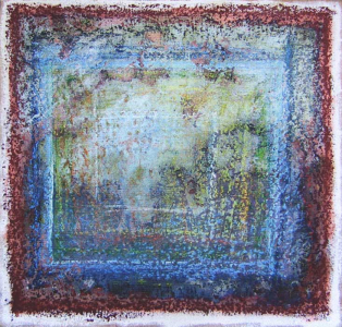 "DÄMMERUNG" - Ölfarbe, Pigmente, Jute auf Holz — 100 x 100 cm — 2003