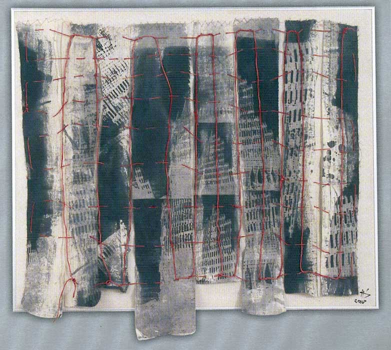 "ROTER FADEN " — Fotografie auf Leinwand, Kordel — 80 x 95 cm — 2003