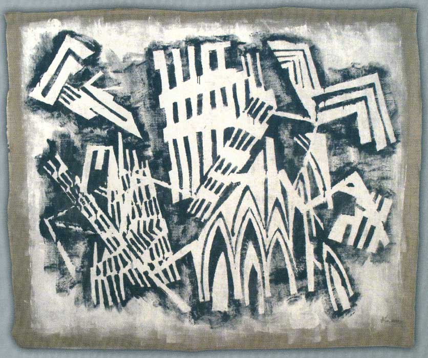 "TRÜMMERFELD" — Schablonendruck, Acryl auf Jute — 200 x 300 cm — 2003